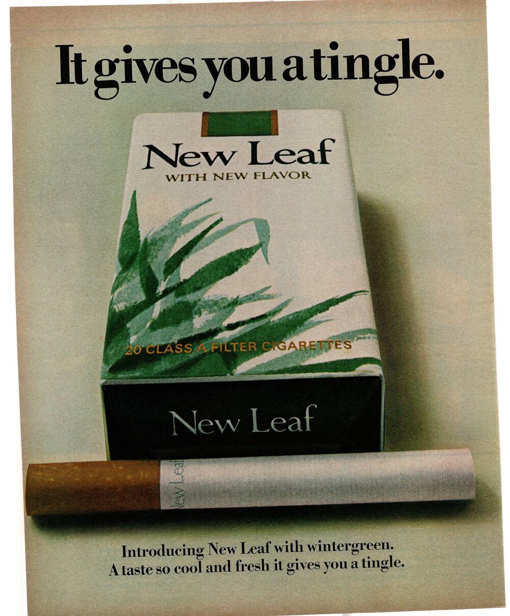 New Leaf Wintergreen Cigarettes Advertisement Vintage 1960s Tobacciana